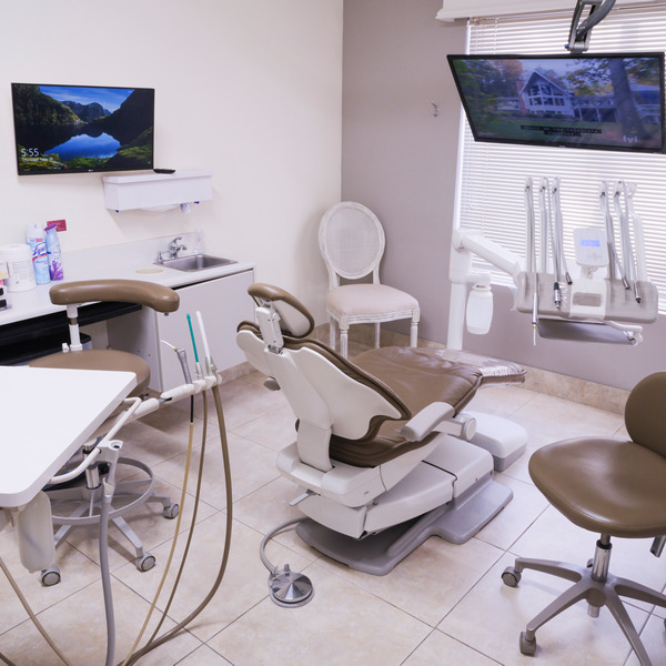 High-tech dental cabinet with wide-screen display at McMaster Dental Practice