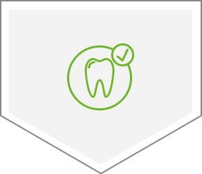 Icon of a tooth with a check mark in circle in the right top corner